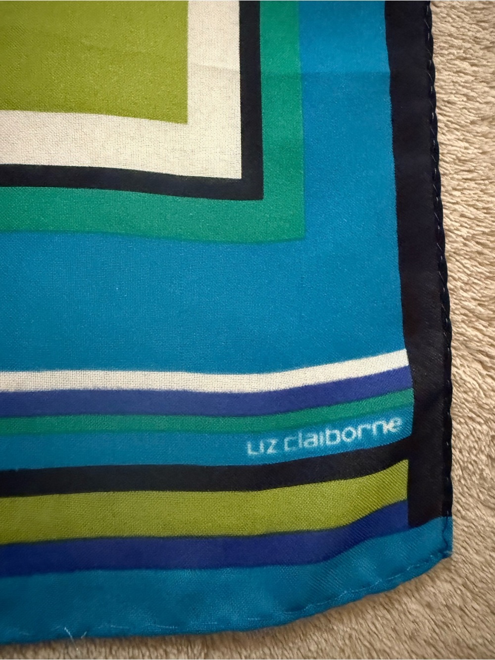 Liz Claiborne Teal, Green & Black Geometric Silk Scarf